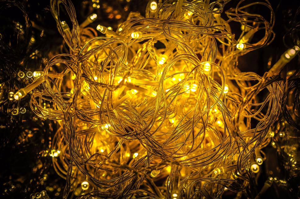 tangled LED rope lights used for DIY bar shelving